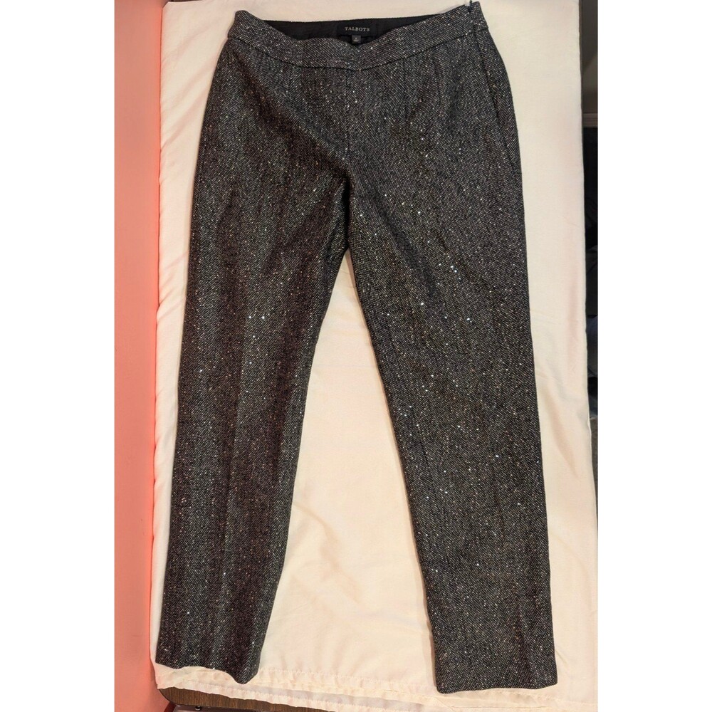 Women's Talbots Wool Blend Lined Sparkle Tweed Pants Dark Gray Size 2